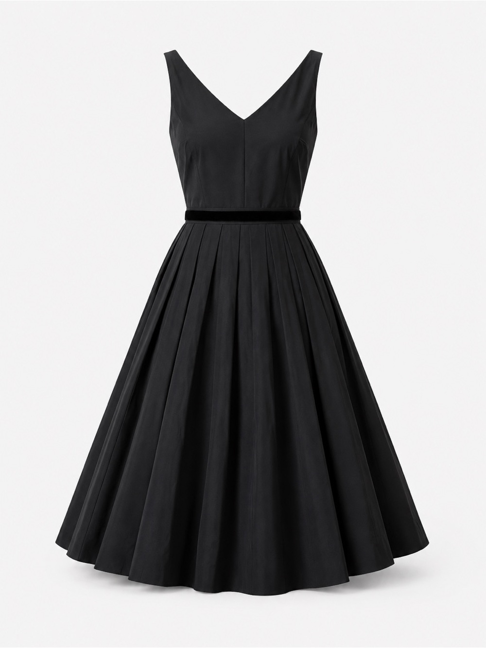 Marc Jacobs Black V-Neck Pleated Midi Dress in Silk Faille